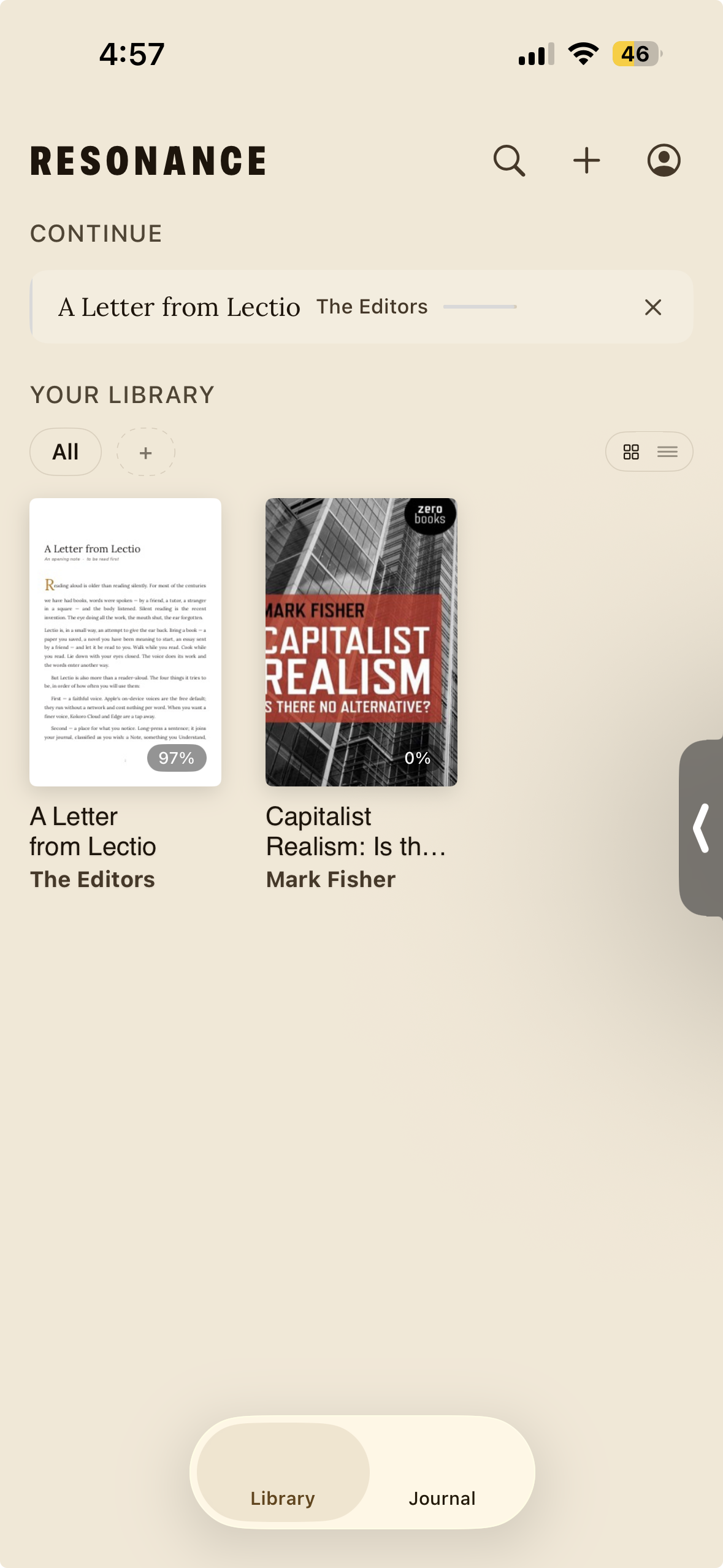 Resonance library — continue reading and your books